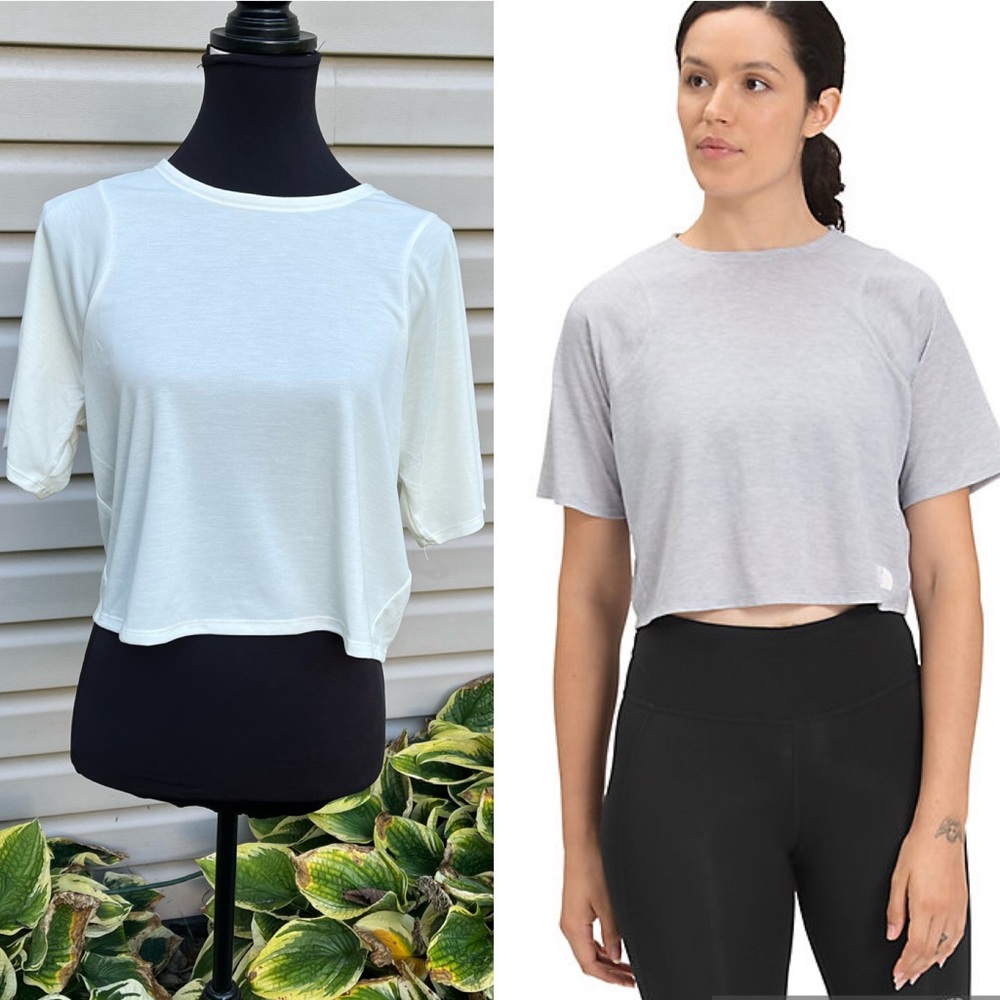 NWT The North Face Vyrtue Short Sleeve Boxy Crop Top Tee Vintage White Heather